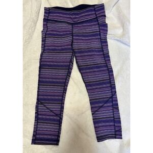 Lululemon Run Inspire Crop II Leggings Sz 8 Static Purple Multi Stripe Zip